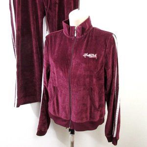 VTG Hale Bob Y2K Track Suit Large Maroon White Stripe Logo Velour Full Zip 2-PC